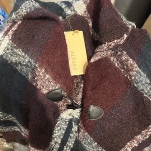 4/$25**New Modema NY Woven Plaid Cape Wrap Burgundy, Black